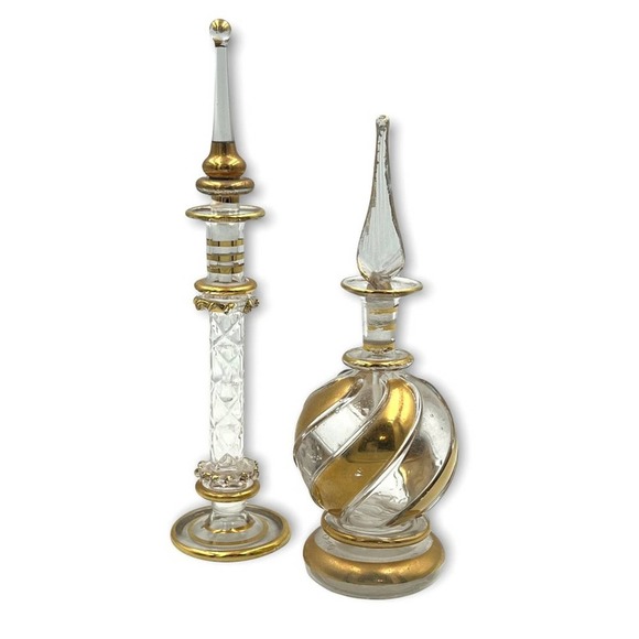 Artisan Other - Vintage Set of 2 Egyptian Handblown Glass Gilded Perfume Bottles